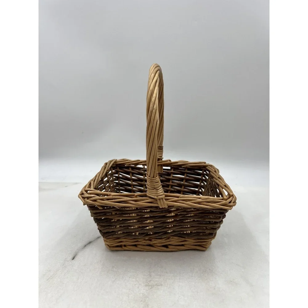 Small Rectangular Wicker Basket with Handle Natural Two-Tone Rustic Decor 9in